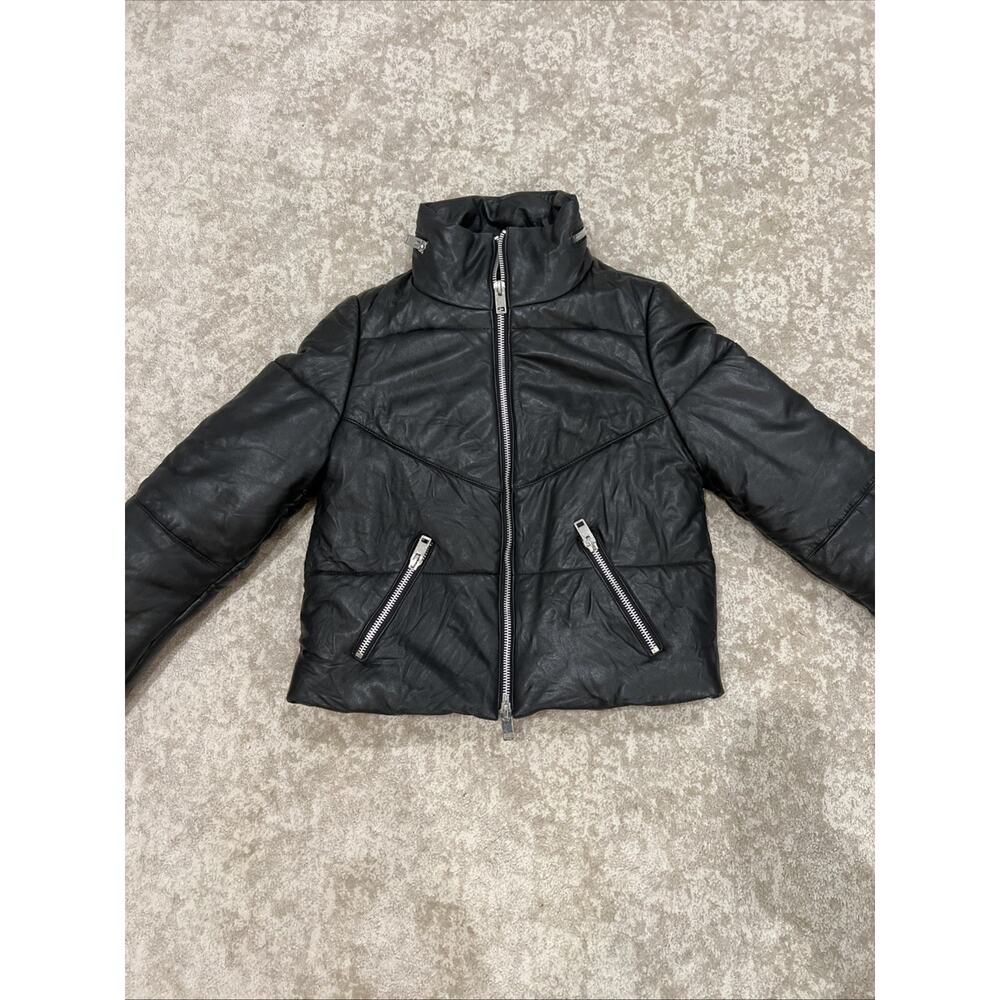 Walter Baker Edwina Lamb Leather Puffer Jacket Women Black Medium Made In India